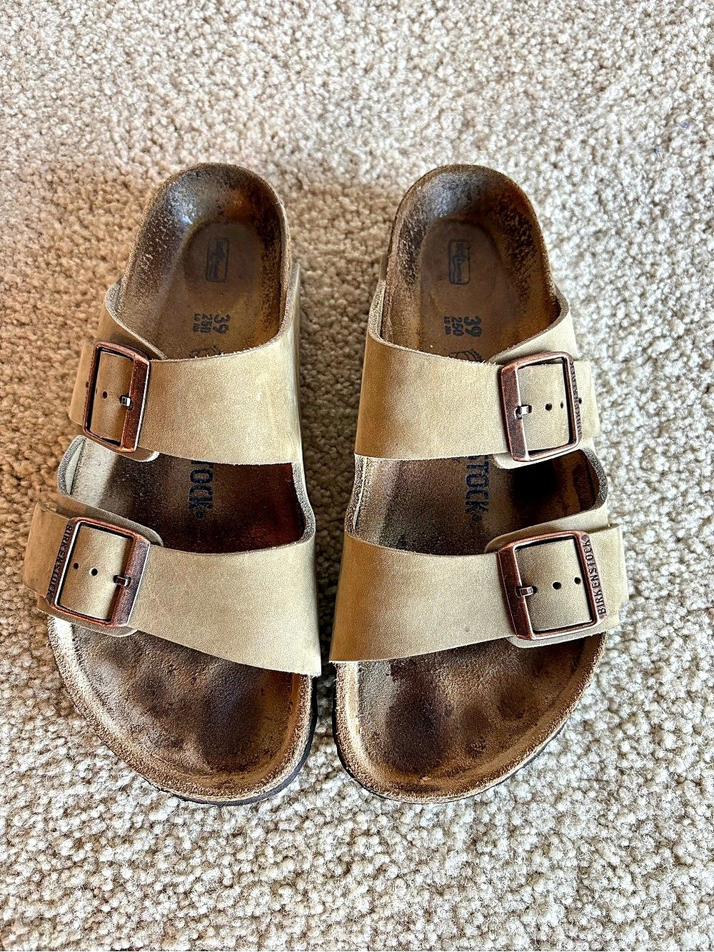 Birkenstock Arizona Soft Footbed Leather Sandal Beige & Brown EU 39